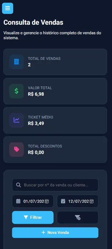 Consulta de vendas com KPIs do NX Automação